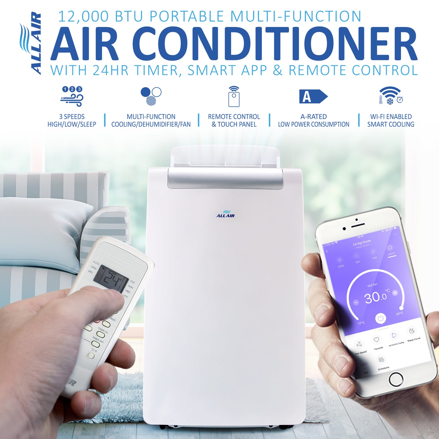 12000 BTU Portable Air Conditioner Unit with WiFi Smart APP, Weekly Timer