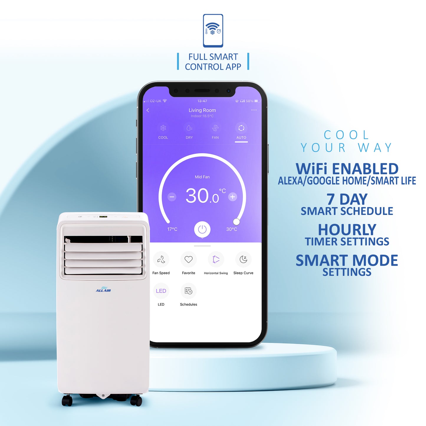 8000 BTU Portable Air Conditioner Unit with WiFi Smart APP, Weekly Timer